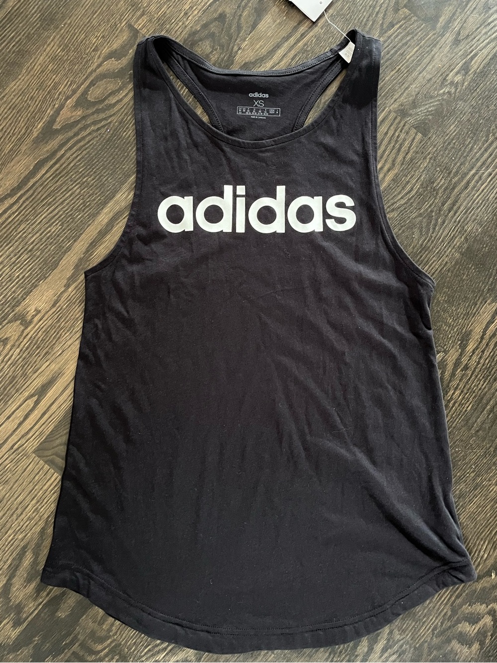 NWT Adidas Black 100% Cotton Racerback Lightweight Tank White Logo Size XS